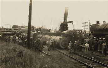 (TRAIN WRECKS) A suite of 10 photographs of American train disasters in the first decades of the 20th century, including the famous der